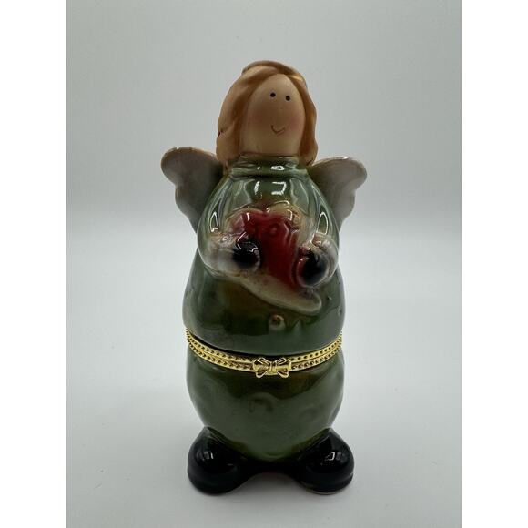 Angel Fairy Ceramic Trinket Hinged‎ Jewelry Box Red Heart Tooth Fairy - Picture 1 of 8